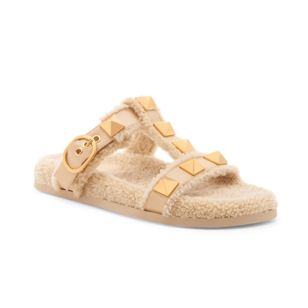 Valentino Garavani Roman Stud Shearling Slides